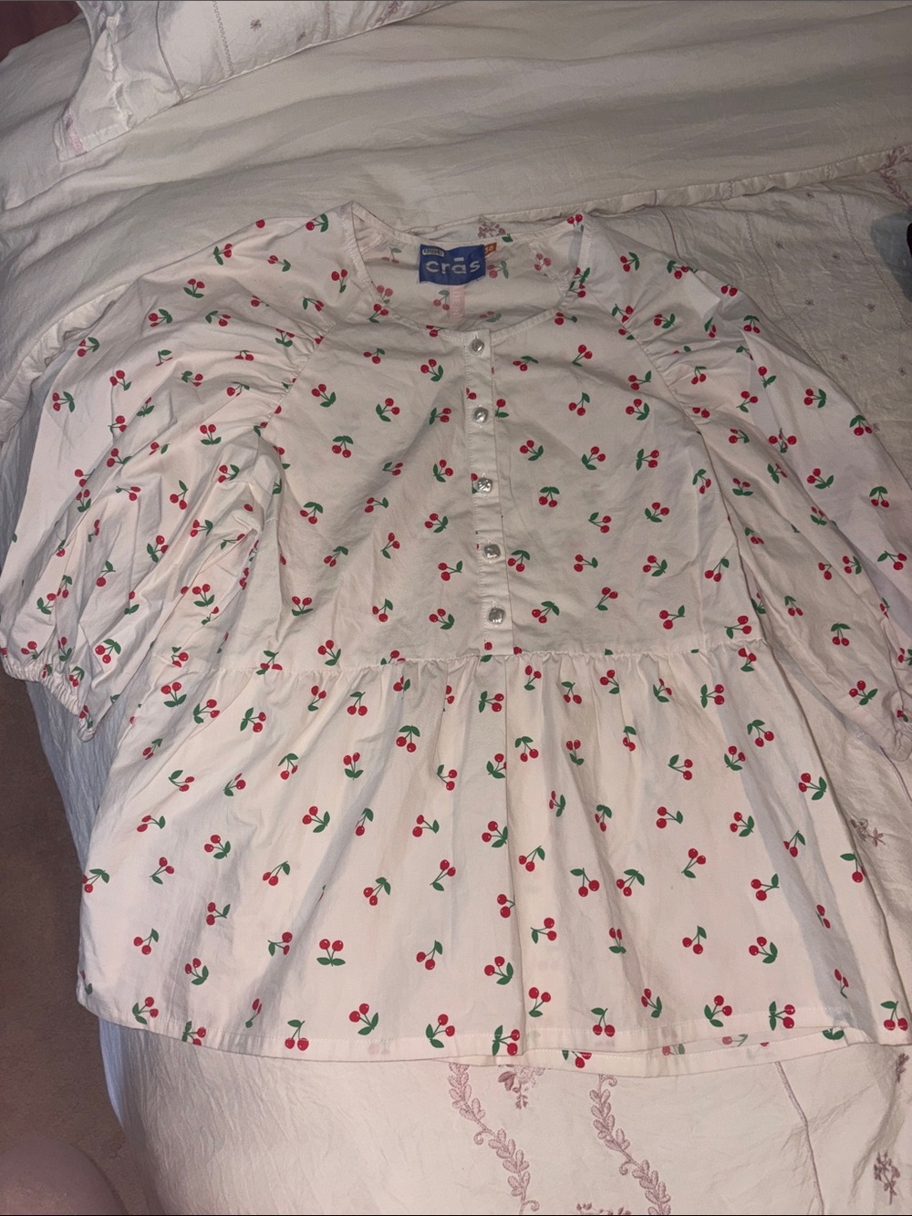 Crisp Cherry Print Peplum Blouse